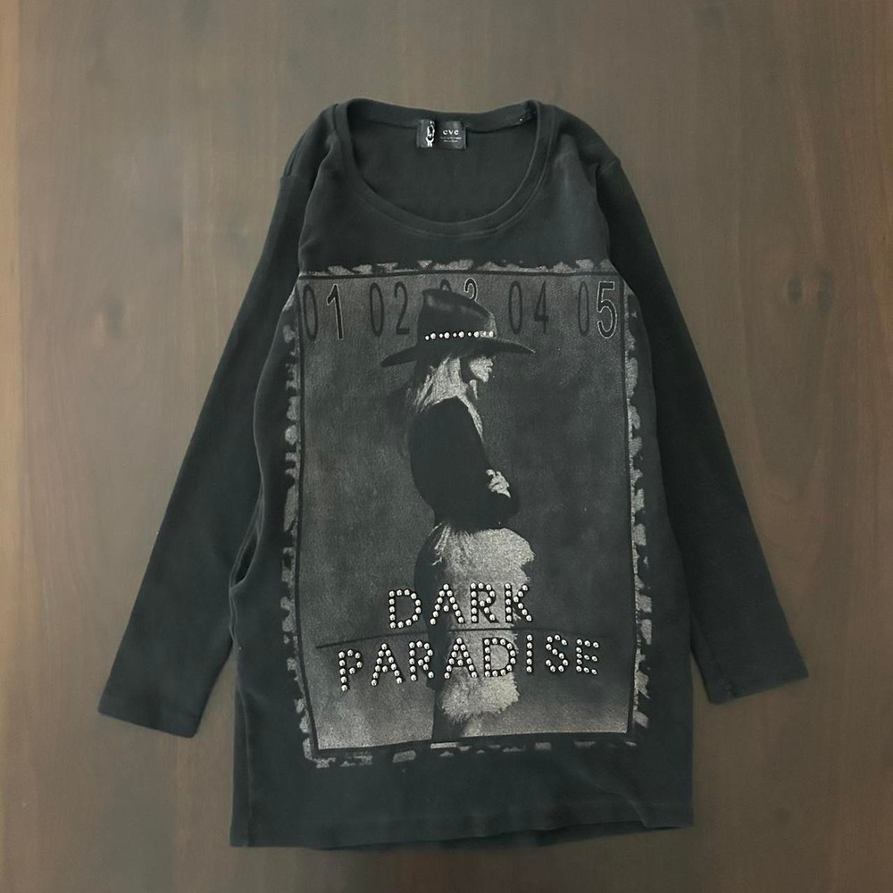 Eve Dark Paradise Graphic Long Sleeve Top Black Rhinestone Studded Grunge Sz S